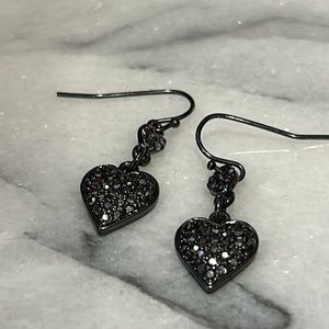 Jet Black Crystal Heart Dainty Earrings-Boutique